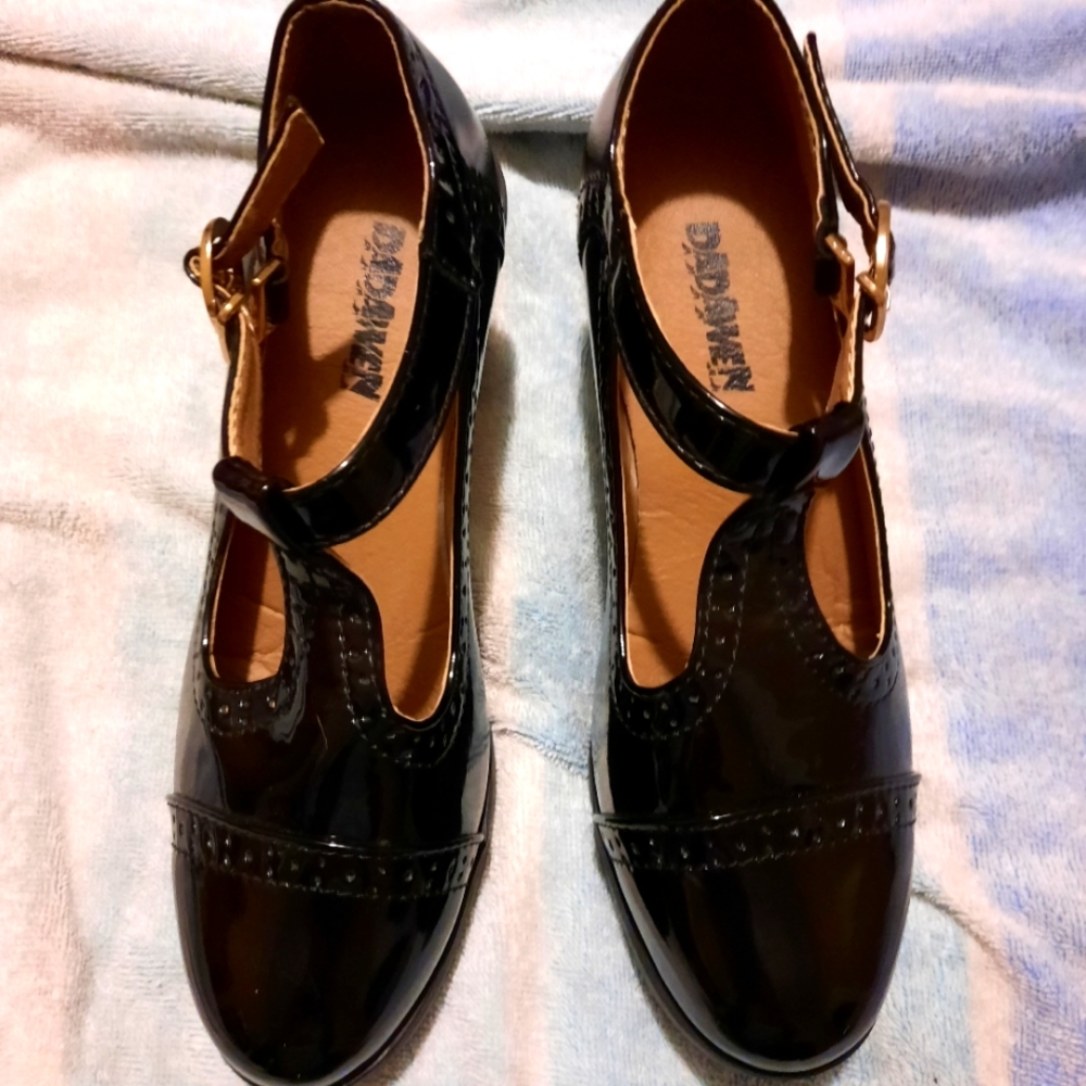 DADAWEN Women's Classic T-Strap Platform Mid-Heel Square Toe Oxfords Dress Shoe